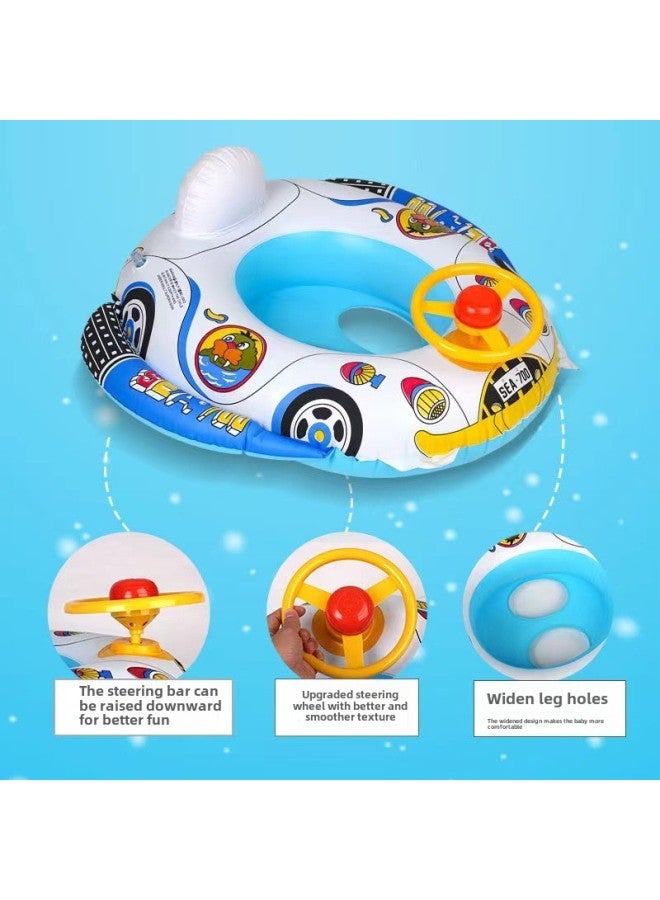 Hot Swimming Ring 1-3 Years Old Cartoon Cute Inflatable Swimming Ring Car Boat Swimming Ring With Steering Wheel-Color:Blue Car Swimming Ring  - Image 4