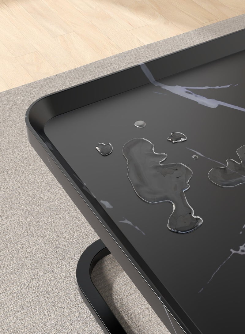 XiuWoo Nesting Square Coffee Table Modern Luxury Coffee Table Set of 2 60cm 50cm Black Marble Finish Minimalist Tea Table for Small Spaces Living Room Office Side Tables with Storage Home Decor - Image 4