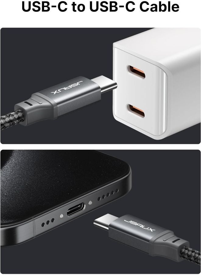 جيسوس كابل شاحن JSAUX 100 واط USB C إلى USB C [عبوتان بطول 6.6 قدم]، كابل شحن سريع من النوع C متوافق مع MacBook Pro وiPad Pro Air وiPhone 15/15 Plus/15 Pro Max وGalaxy S23+/S23 Ultra، Pixel-Grey - Image 4