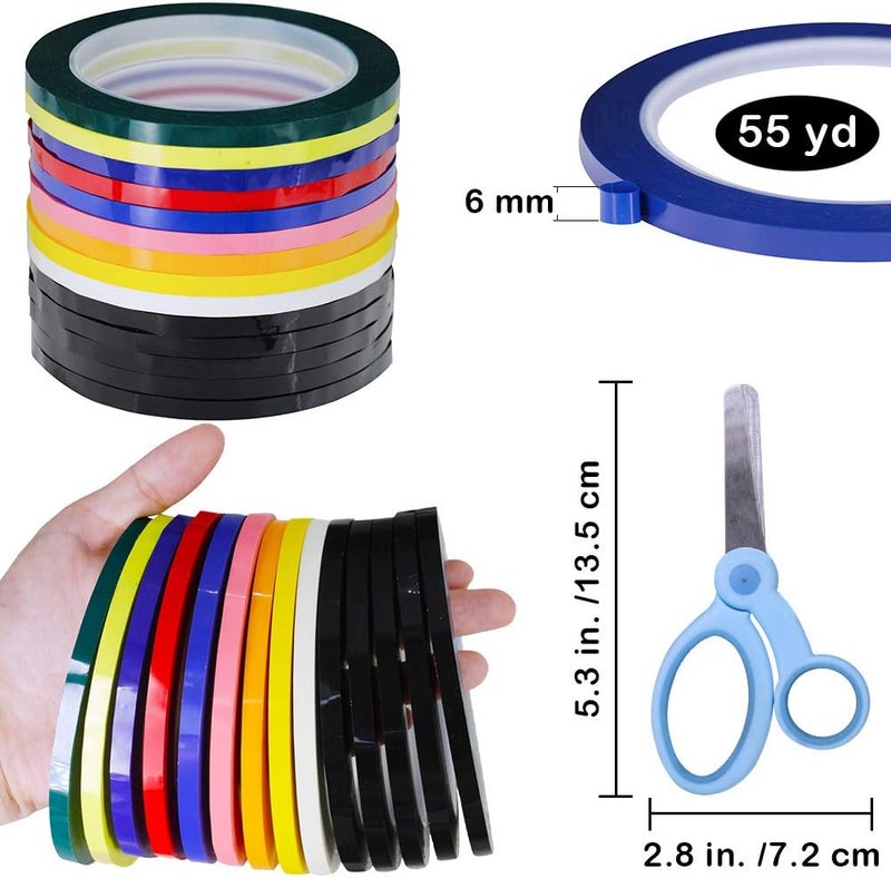 Supla 10 Colors 14 Rolls Whiteboard Art Tape 1/4" Wide X 55yd Long Per Roll Artist Tape Marking Grid Tapes Chart Graphic Tape Single-Side Self-Adhesive Mara Tape with a Scissor for Art Board Outdoor - Image 2