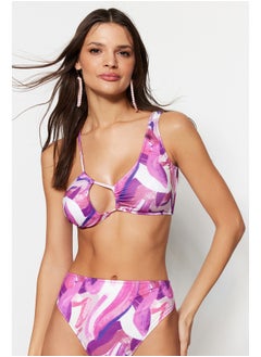 trendyol Abstract Patterned Triangle Cut Out/Window Bikini Top TBESS23BU00048  - Image 1