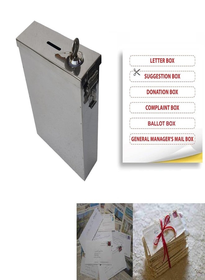 GinoSet® High GradeHeavy Metal All in one Multipurpose use Suggestion Box/Mail Box/Compaint Box/Donation Box/Wall Mountable with Two Key Lock Or Table Surface and Wall Mount Pack of 1 - Image 4