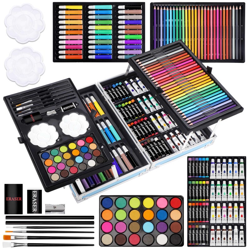 Halobios Art Supplies 144Piece Deluxe Art Set Professional Art Kit with Portable Aluminum Case Crafts Drawing Painting Kit for Gifts Adults Kids Artists