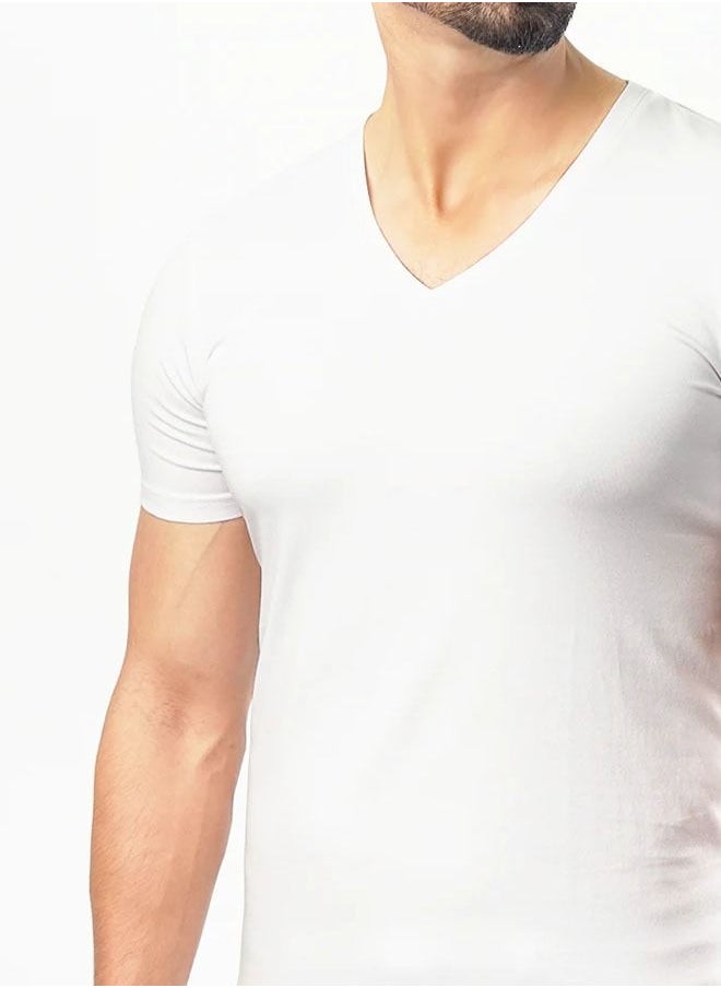 MENDEEZ - V-NECK UNDERSHIRT COTTON LYCRA - (WHITE) - Image 1