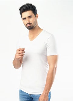 V-NECK UNDERSHIRT COTTON LYCRA - (WHITE)
