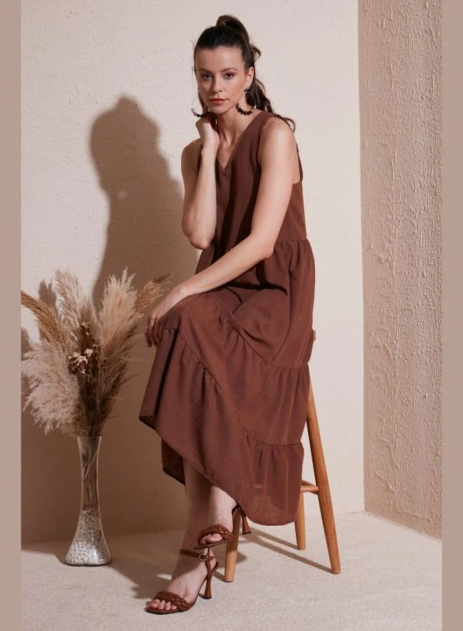 Lela Lela Relaxed Fit V-Neck Ruffled Midi Dress Women's Dress 611EL011