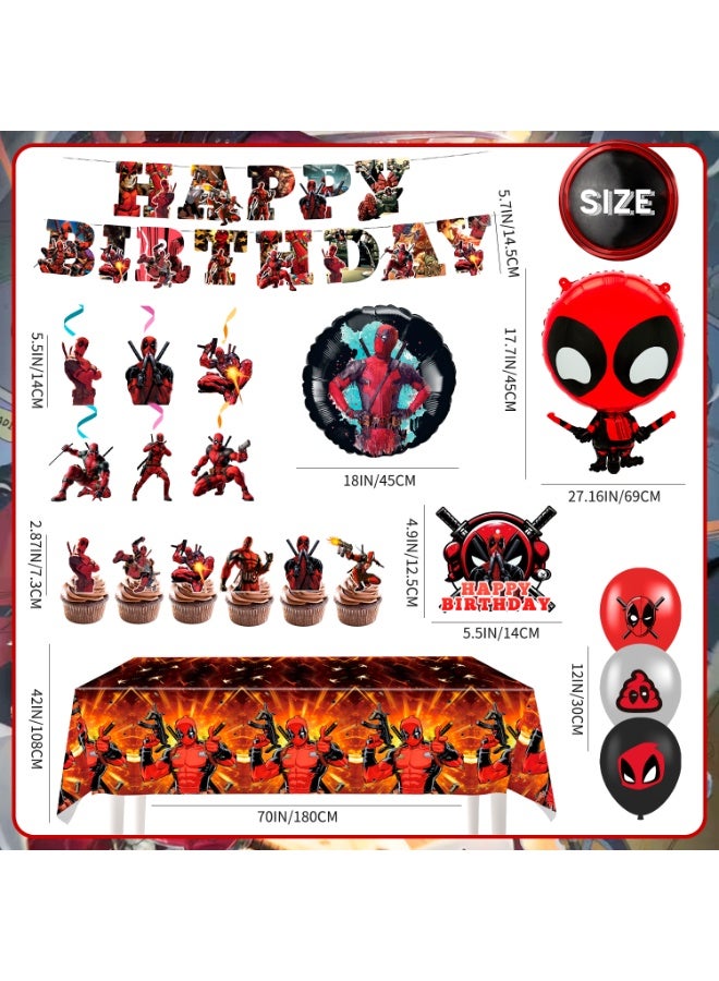 ILovhaprty Deadpool Birthday Party Decorations, 47pcs Deadpool Decoration Set - Deadpool Balloons Banner Tablecloth Cupcake Toppers Spiral Pendant etc Deadpool Birthday Party Supplies - Image 2