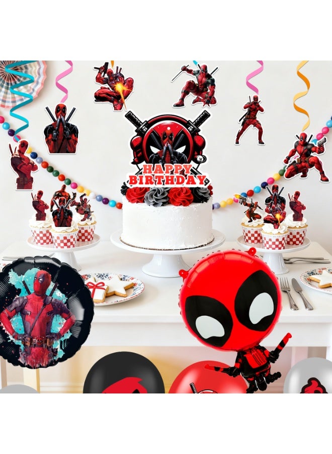 ILovhaprty Deadpool Birthday Party Decorations, 47pcs Deadpool Decoration Set - Deadpool Balloons Banner Tablecloth Cupcake Toppers Spiral Pendant etc Deadpool Birthday Party Supplies - Image 4