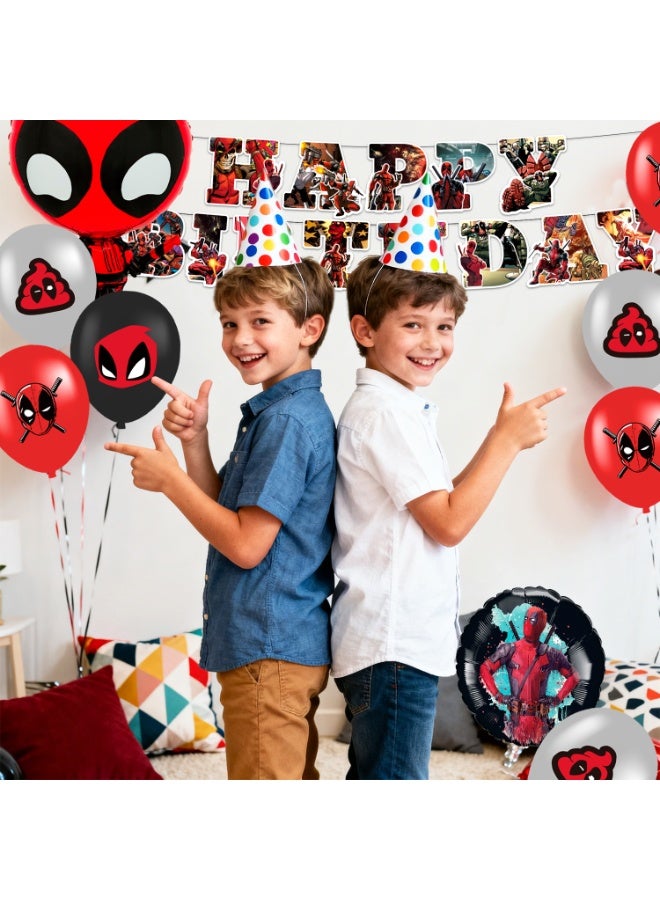ILovhaprty Deadpool Birthday Party Decorations, 47pcs Deadpool Decoration Set - Deadpool Balloons Banner Tablecloth Cupcake Toppers Spiral Pendant etc Deadpool Birthday Party Supplies - Image 5