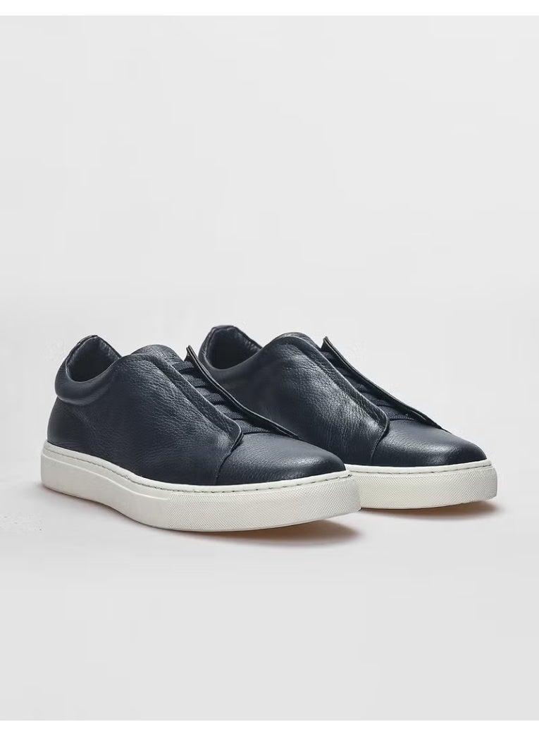 Cabani Leather Navy Blue Elastic Men's Sports Shoes - Image 2
