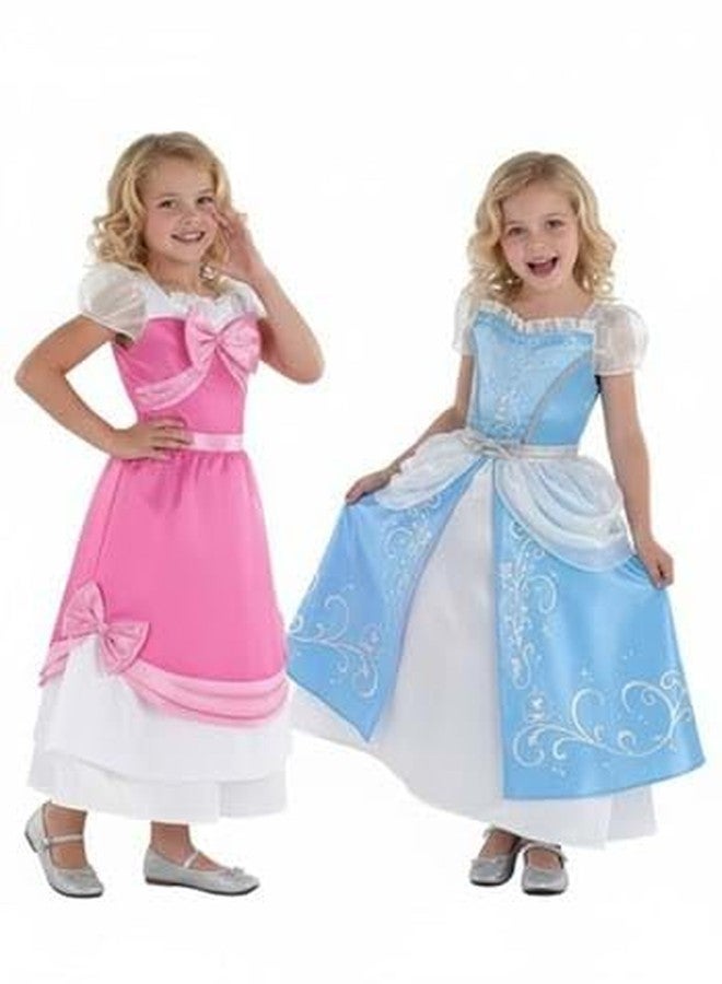 Fun Costumes زي سندريلا للبنات ذو وجهين | فستان نهاري وردي وفستان سهرة أزرق للأطفال، مقاس متوسط - Image 1