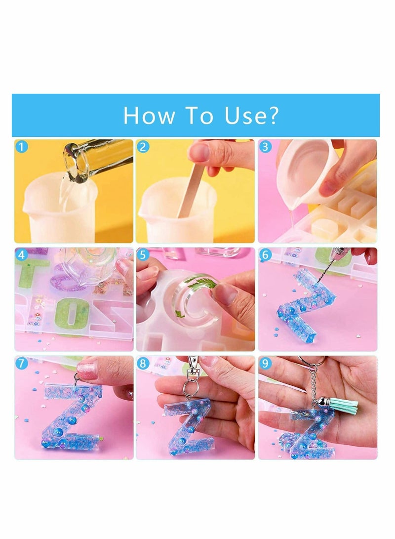KASTWAVE Alphabet Resin Casting Mold, Reversed Letter  Number Epoxy Casting Mold Set Jewelry Molds for Resin Casting with Keychain Tassels and Pin Vise Set - Image 4