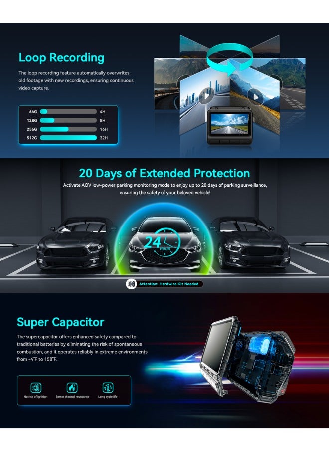 ddpai - Dash Cam Car 4K Front and Back, 2160P+1080P Dashcam, up to 15MB/s 5GHz WiFi6 Car Dash Camera, 3" IPS with 32G eMMC, GPS, Night Vision, 24H Parking Monitor, ADAS, G-Sensor Max Support 512G, Z60 - Image 1