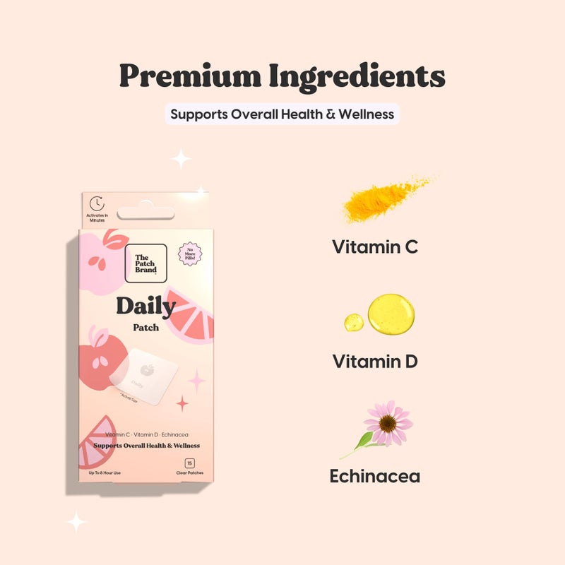 The Patch Brand Daily Support Patches | Natural Wellness Infused with Vitamin C, Zinc Citrate, Vitamin D, Ginko Biloba and Echinacea - Image 3