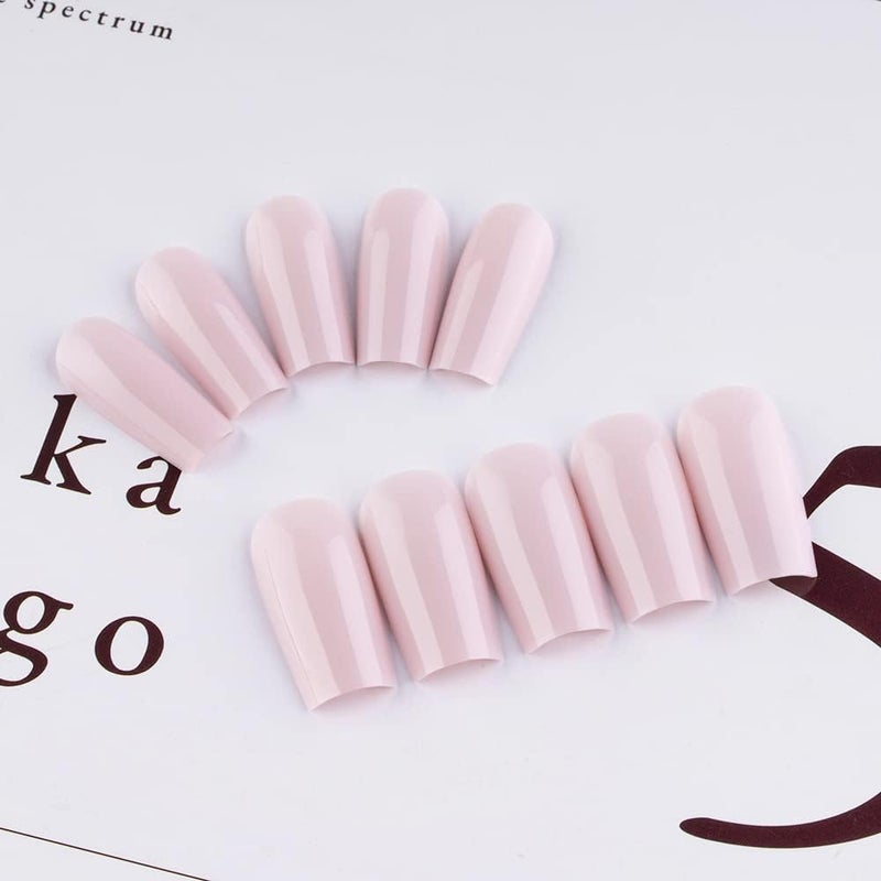 KQueenest Dusty Pink Long Medium Press on Nails Coffin Nails Press Ons Pale Glossy Gel Full Cover Long Fake Nails For Women, Thick Square Tip Nails Acrylic False Nails Set for Daily & Wedding, 24 Pcs - Image 4