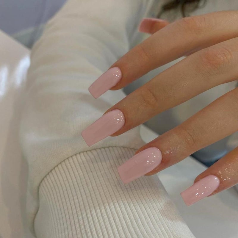 KQueenest Dusty Pink Long Medium Press on Nails Coffin Nails Press Ons Pale Glossy Gel Full Cover Long Fake Nails For Women, Thick Square Tip Nails Acrylic False Nails Set for Daily & Wedding, 24 Pcs - Image 3