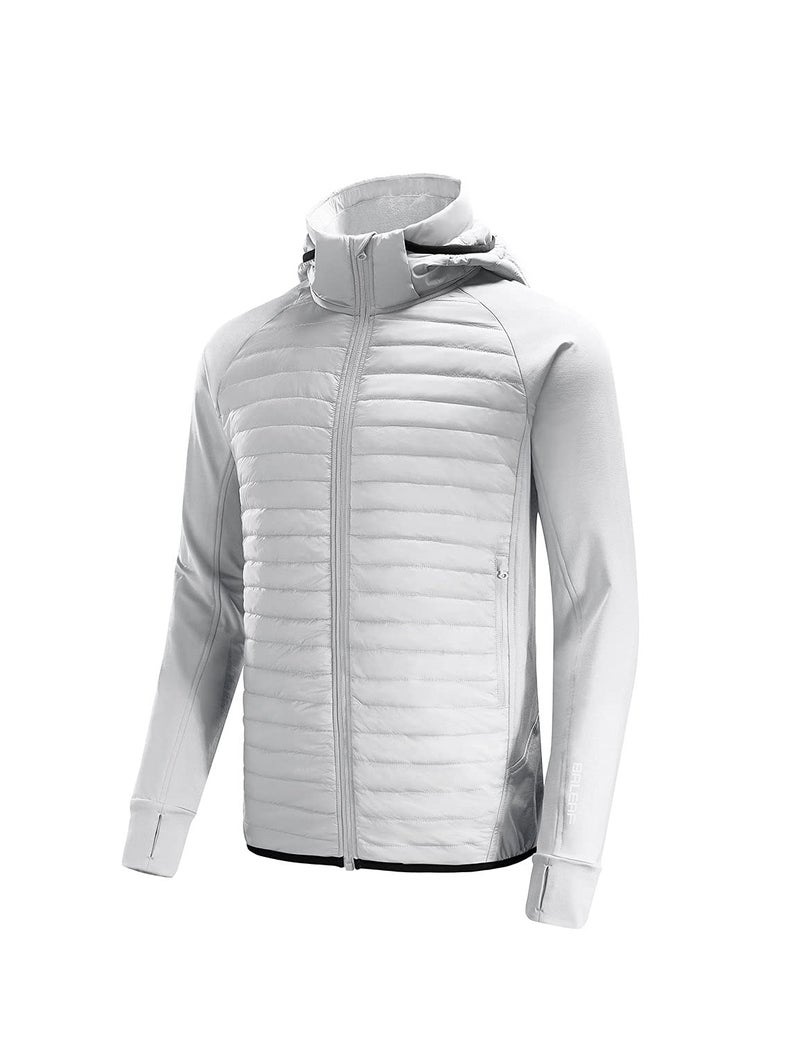 baleaf Mens Running Jacket Lightweight Thumble Hole Warm Up Puffer Jacket Hybrid Thermal Coat Insulated Hiking Golf Glacier Gray XXL