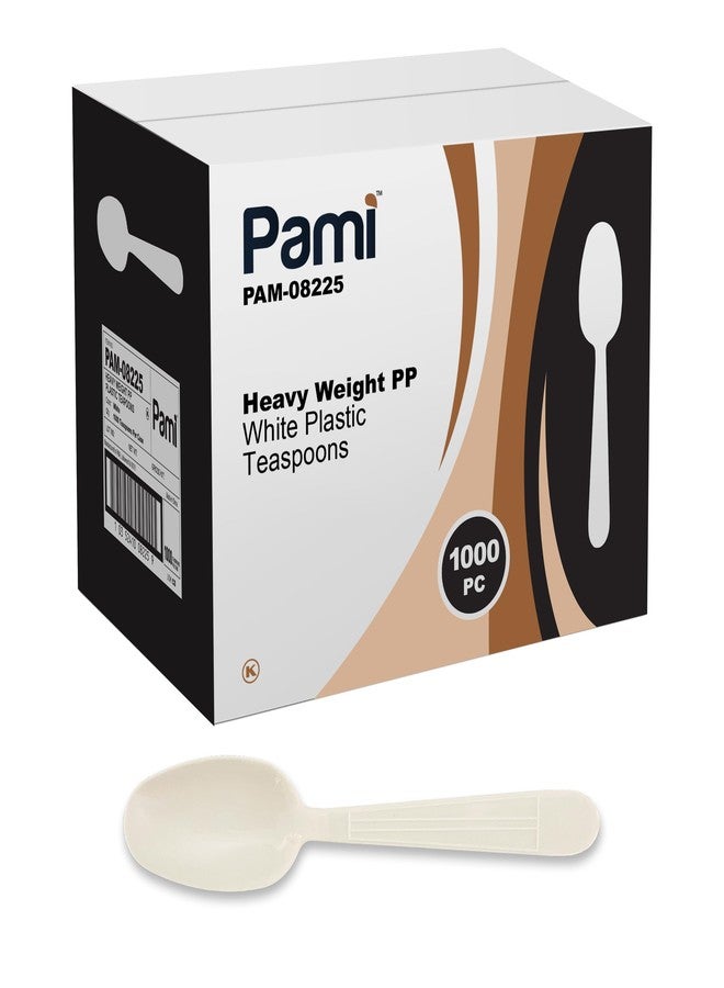 PAMI 1000 Heavy Weight Plastic Teaspoons - Disposable White Cutlery for Parties, Catering, Weddings, Takeout, Recyclable - Image 1