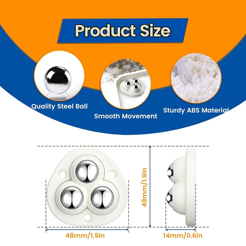 NB Crafted Self Adhesive Small Mini Caster Wheels 360 Degrees Swivel Wheels for Furniture Heavy Duty Steel Ball Caster 200Kg Loading Capacity Easy to Roller for Dining Table Pack of 8 - Image 3