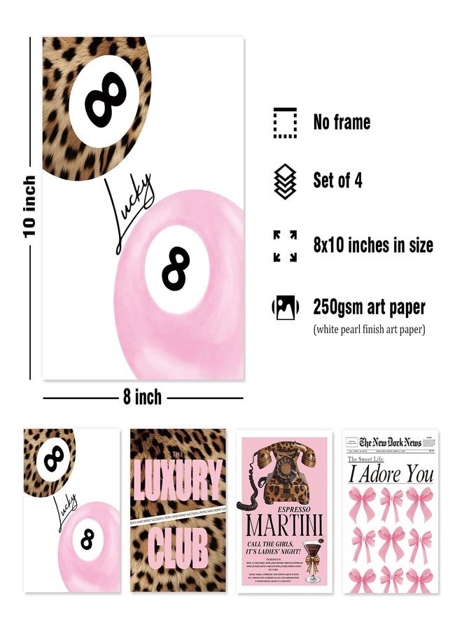 DSHFG Preppy Pink Cheetah Print Pictures Wall Decor, Trendy Leopard Lucky 8 Ball Posters Y2k Room Decor, Funky Wall Art for Bedroom Bathroom Dorm College Club, Coquette Bow Art Prints 8x10 Unframed - Image 2