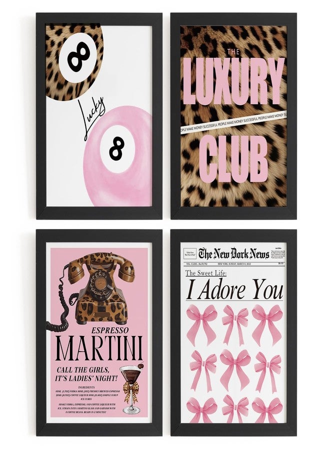 DSHFG Preppy Pink Cheetah Print Pictures Wall Decor, Trendy Leopard Lucky 8 Ball Posters Y2k Room Decor, Funky Wall Art for Bedroom Bathroom Dorm College Club, Coquette Bow Art Prints 8x10 Unframed - Image 1