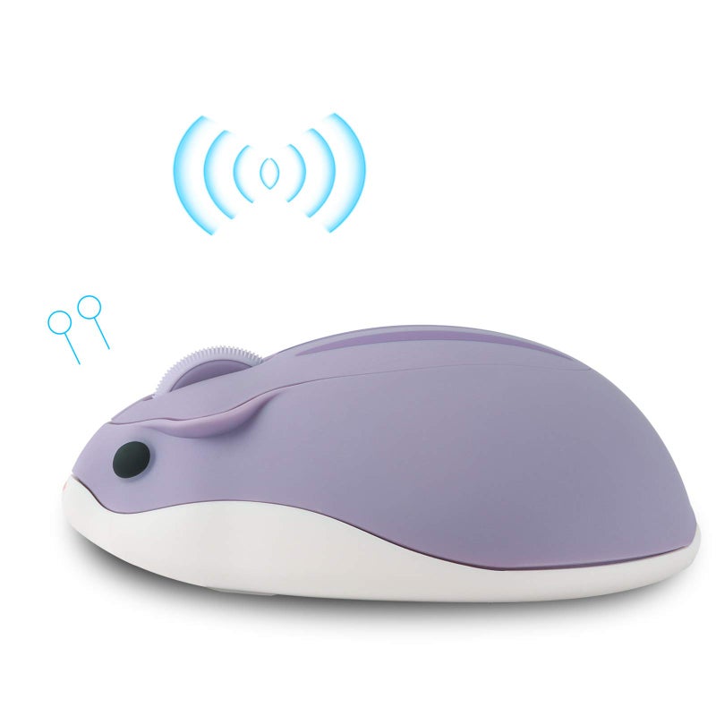 elec Space Cute Animal Hamster Shape Wireless Mouse - Silent, 3-Button Design for Laptop & PC; Includes Random Color Cable Clip - Perfect Computer Mouse(Purple) - Image 4