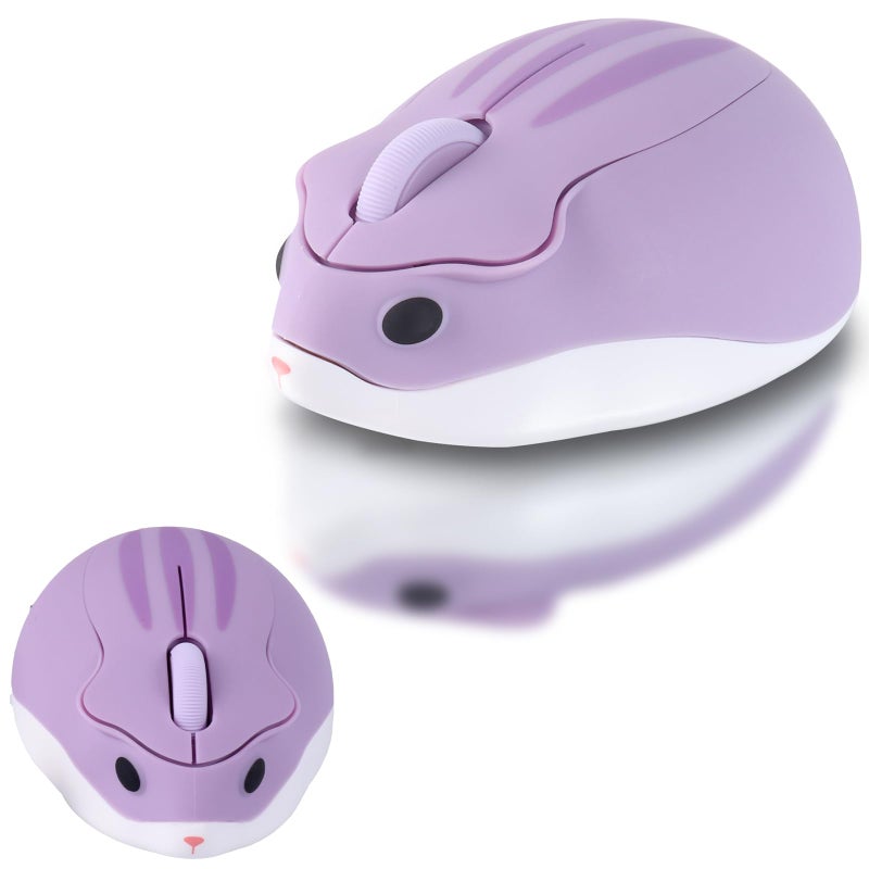 elec Space Cute Animal Hamster Shape Wireless Mouse - Silent, 3-Button Design for Laptop & PC; Includes Random Color Cable Clip - Perfect Computer Mouse(Purple) - Image 1