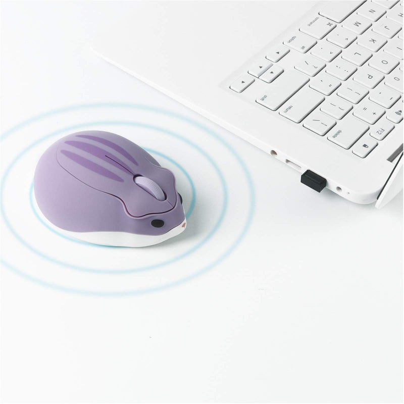 elec Space Cute Animal Hamster Shape Wireless Mouse - Silent, 3-Button Design for Laptop & PC; Includes Random Color Cable Clip - Perfect Computer Mouse(Purple) - Image 5