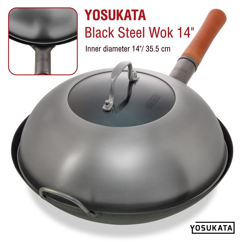 YOSUKATA Wok Lid 13.6 Inch - Premium Stainless Cover with Tempered Glass Insert Steam Holes - Dishwasher-Safe Lid for 14-Inch Wok - Chees Melting Dome for Griddle - Image 4