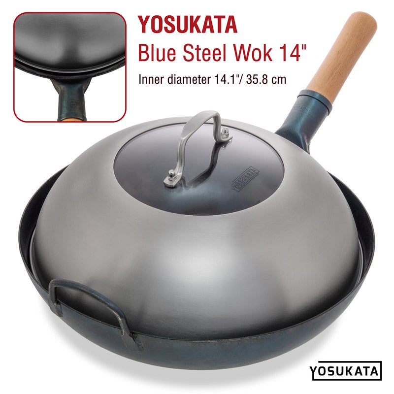 YOSUKATA Wok Lid 13.6 Inch - Premium Stainless Cover with Tempered Glass Insert Steam Holes - Dishwasher-Safe Lid for 14-Inch Wok - Chees Melting Dome for Griddle - Image 5