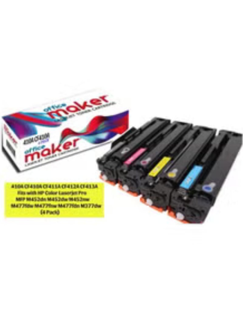 Office Maker 4 Pack 410A Compatible Toner Cartridge Set for Color Laserjet Pro MFP M452dn M452dw M452nw M477fdw M477fnw M477fdn M377dw Printers - Image 1