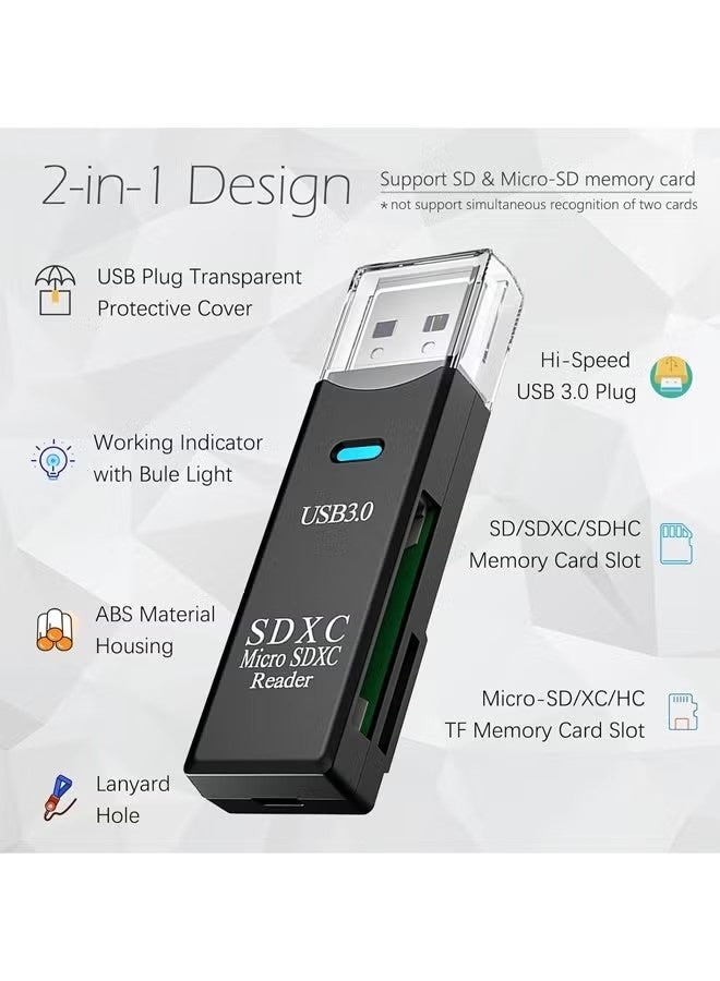USB3.0 Micro SD Card Reader, 5Gbps 2-in-1 SD Card Reader to USB Adapter, Wansurs Memory Card Reader for SDXC, SDHC, MMC, RS-MMC, Micro SDXC, Micro SD, Micro SDHC and UHS-I Cards - Image 5