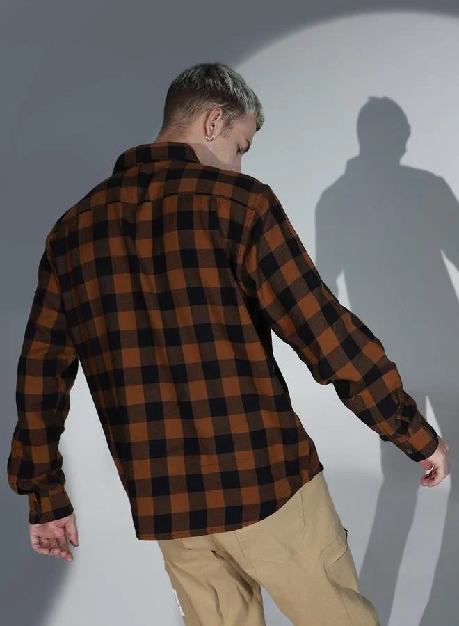 Hubberholme Checkered Oversized Buffalo Checks Cotton Casual Shirt for Men