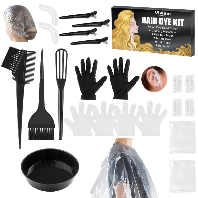 vivinin 19PCS Hair Dye Kit, Hair Coloring Products with Hair Dye Brush, Collapsible Bowl, Clips, Ear Muffs, Disposable Gloves, Scarf, Shower Cap - Image 1