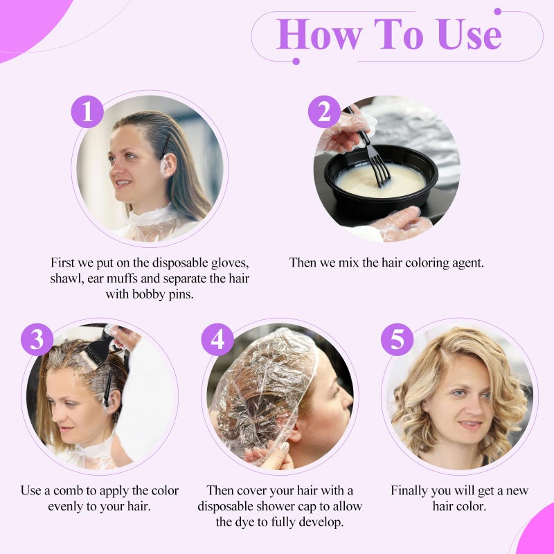 vivinin 19PCS Hair Dye Kit, Hair Coloring Products with Hair Dye Brush, Collapsible Bowl, Clips, Ear Muffs, Disposable Gloves, Scarf, Shower Cap - Image 4