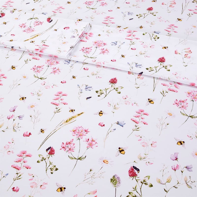 URBONUR Garden Floral Sheets 4 Piece Pink Bees Print Luxury 100% Cotton Bed Sheet Set - Silky & Smooth Bed Set for All Season Bedoom Decor Home Collection (4pcs, Queen, Pink Floral Bee) - Image 4