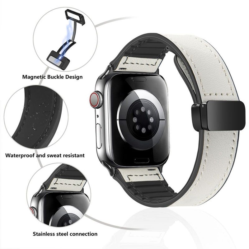 Set Of 2 Black Faux Leather Bands And Hard PC Case For Apple Watch 44mm - Image 3