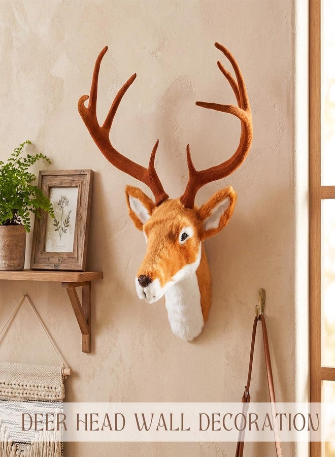 Arrowbash 13" Elk Deer Plush Stuffed Animal Wall Mount Deer Head Decor for Adult Christmas Winter Wall Home Decoration - Image 3