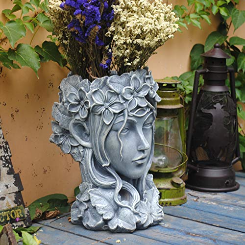 Sungmor Creative Goddess Head Planter Statue for Garden Ornaments | 9×9×14 Inch Premium Resin | Cool Face Large Diameter Flower Pot for Patio Lawn Garden Yard Decor - Image 3