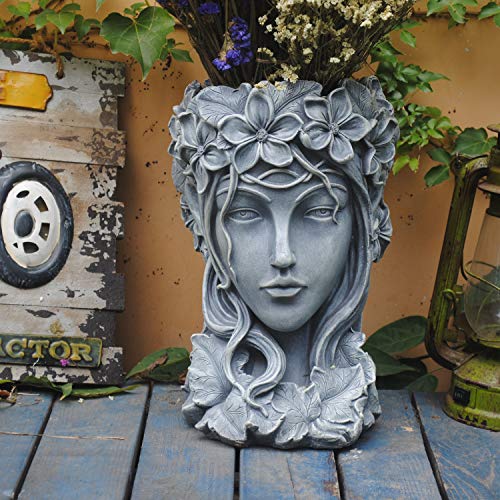 Sungmor Creative Goddess Head Planter Statue for Garden Ornaments | 9×9×14 Inch Premium Resin | Cool Face Large Diameter Flower Pot for Patio Lawn Garden Yard Decor - Image 1