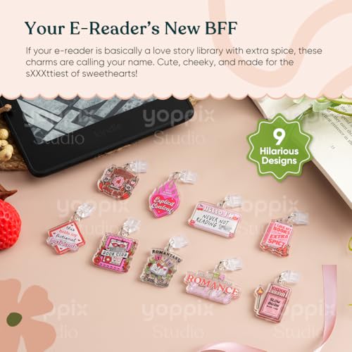 YOPPIX 9PCS Charms for E-Reader, About Spicy Theme Dust Plug Charm Compatible with Type C Charging Port, Gift for Book Lover Readers Men Women Teachers Students, Accessories for E-Reader - Image 2