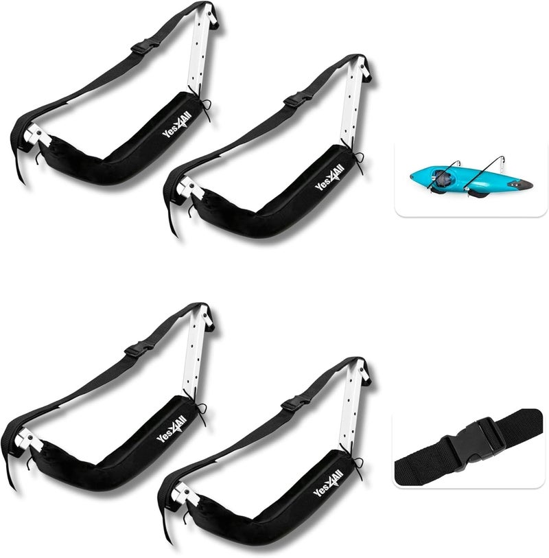 Yes4All Yes4All Kayak Storage Hooks HeavyDuty Premium Foam Padded Surfboard Wallmount Rack Set of 2 SUP Paddle Board Rack Hold up to 125 LbsCanoe Bike Kayak Storage Hook Indoor  Outdoor HangersBlack  - Image 1