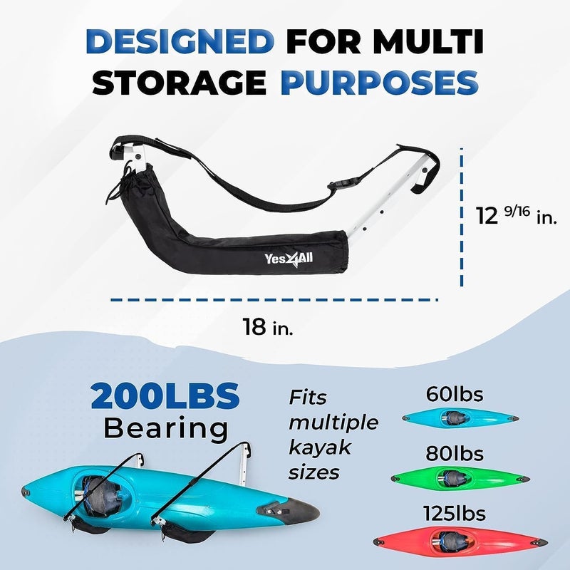 Yes4All Yes4All Kayak Storage Hooks HeavyDuty Premium Foam Padded Surfboard Wallmount Rack Set of 2 SUP Paddle Board Rack Hold up to 125 LbsCanoe Bike Kayak Storage Hook Indoor  Outdoor HangersBlack  - Image 3
