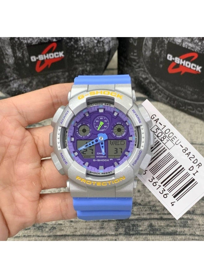 كاسيو ساعة كاسيو جي-شوك GA-100EU-8A2DR للرجال بعرض تناظري ورقمي، مقاومة للصدمات والمغناطيسية ومقاومة للماء حتى 200 متر، بسوار راتينج - Image 4