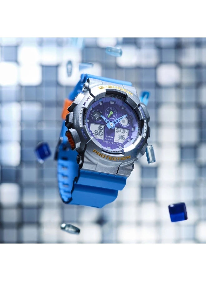 كاسيو ساعة كاسيو جي-شوك GA-100EU-8A2DR للرجال بعرض تناظري ورقمي، مقاومة للصدمات والمغناطيسية ومقاومة للماء حتى 200 متر، بسوار راتينج - Image 2