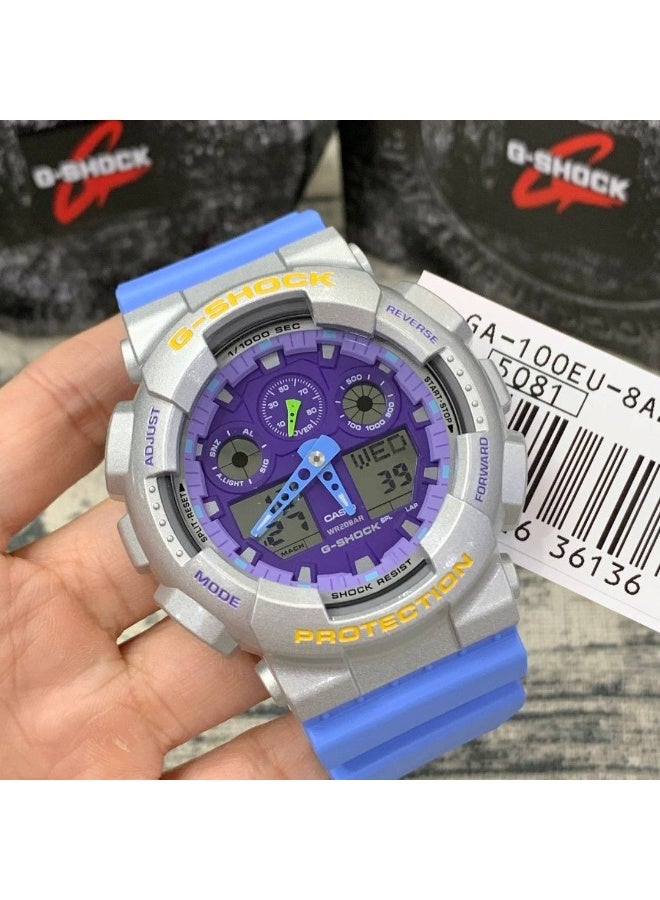 كاسيو ساعة كاسيو جي-شوك GA-100EU-8A2DR للرجال بعرض تناظري ورقمي، مقاومة للصدمات والمغناطيسية ومقاومة للماء حتى 200 متر، بسوار راتينج - Image 5