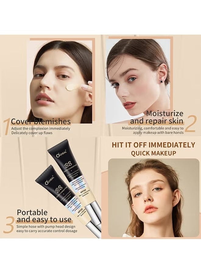 OCHEAL - BB Liquid Foundation Color Correcting Long Lasting Maseup Full Coverage Lightweight, Flowlesss&Moisturizing Instant Age Rewind Perfector BB Cream Sunscreen SPF50(02#Natura) - Image 1