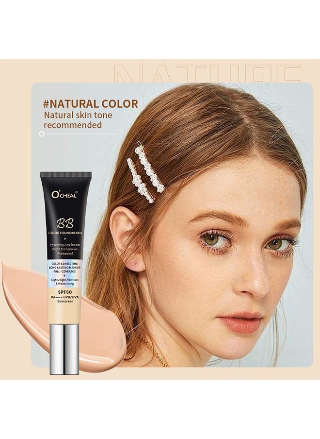 OCHEAL - BB Liquid Foundation Color Correcting Long Lasting Maseup Full Coverage Lightweight, Flowlesss&Moisturizing Instant Age Rewind Perfector BB Cream Sunscreen SPF50(02#Natura) - Image 1