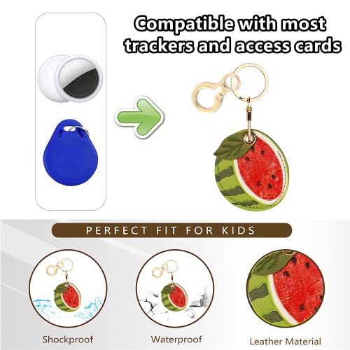 BORKUANA Leather Keychain Holder Case Compatible with Apple AirTag, Cute Protective Air Tag Cover With Keychain Ring, Anti-Scratch Finder GPS Tracker Case for Wallet Keys(Watermelon) - Image 3