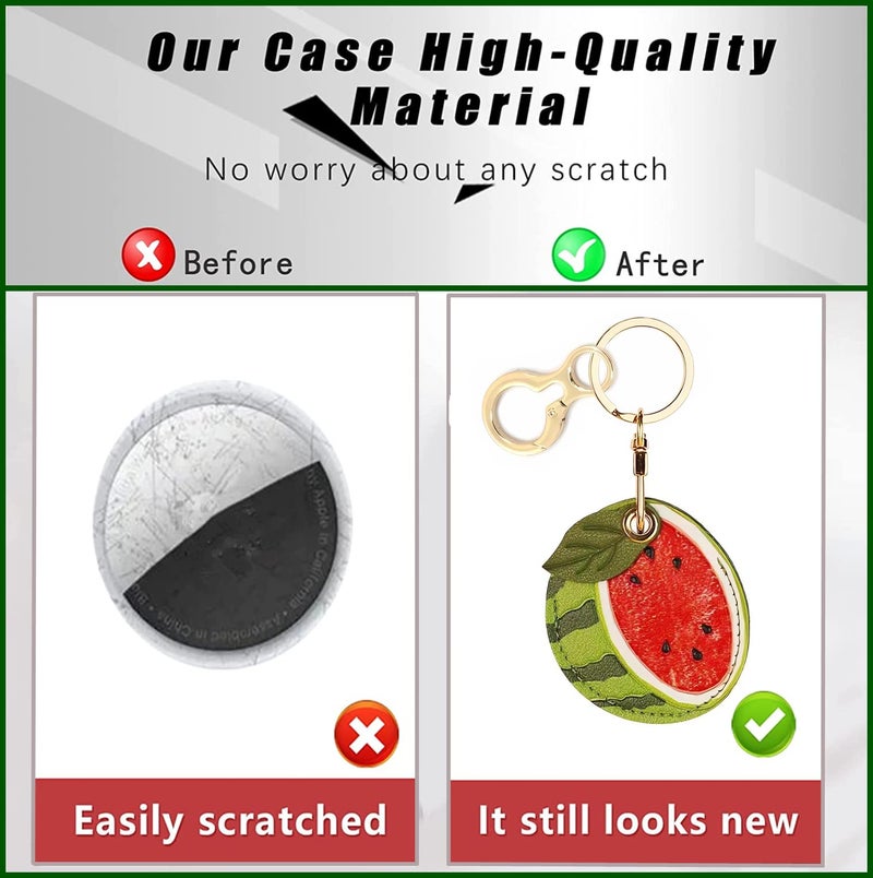 BORKUANA Leather Keychain Holder Case Compatible with Apple AirTag, Cute Protective Air Tag Cover With Keychain Ring, Anti-Scratch Finder GPS Tracker Case for Wallet Keys(Watermelon) - Image 4